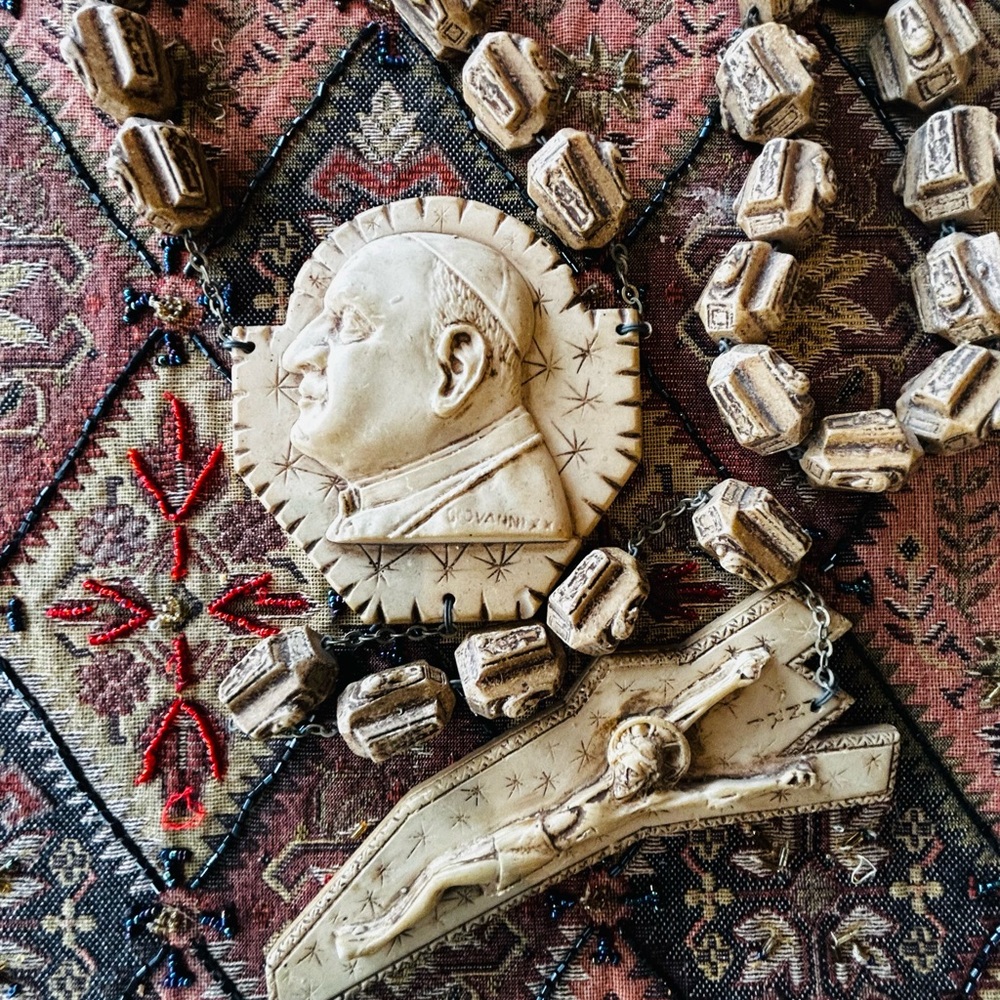 Vintage Religious Wall Hanging with Intricate Carvings